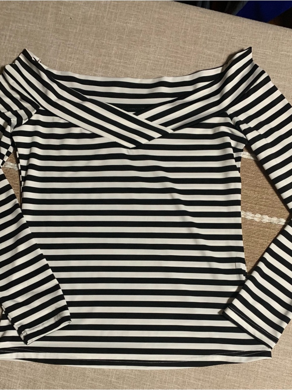 SHEIN Black & White Striped Off-Shoulder Long Sleeve Top